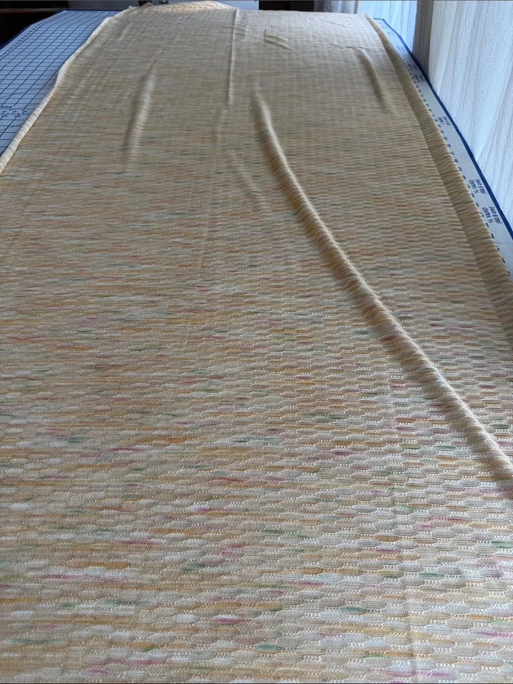 Vintage 1970s Openwork Stretch Knit Fabric 2 Yards x 58” Textured Stripe